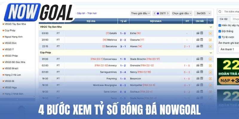 4 bước xem tỷ số bóng đá Nowgoal