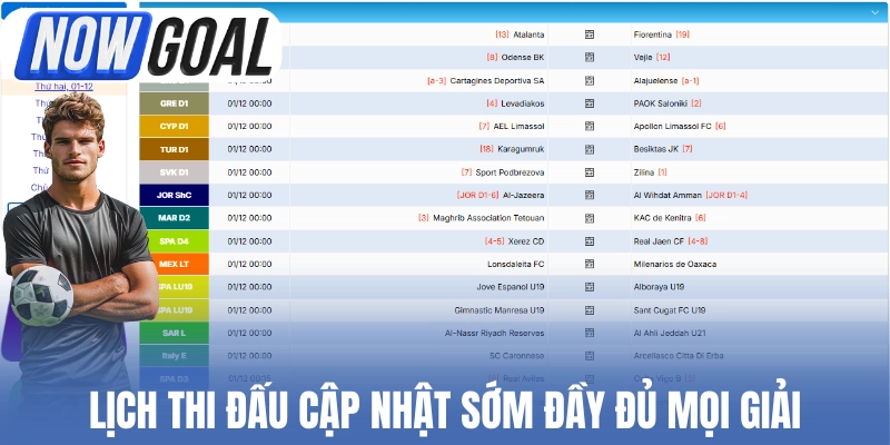 Lịch thi đấu cập nhật sớm đầy đủ mọi giải