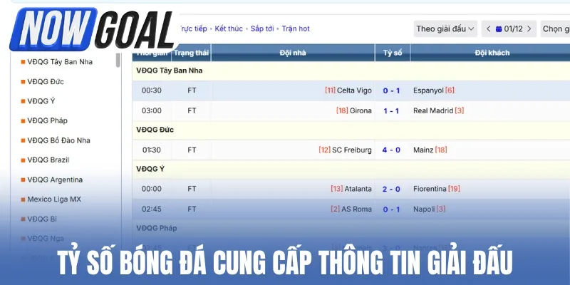 Tỷ số bóng đá cung cấp thông tin giải đấu