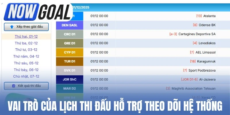 Vai trò của lịch thi đấu hỗ trợ theo dõi hệ thống