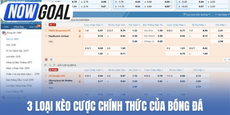 3 loại kèo cược chính thức của bóng đá