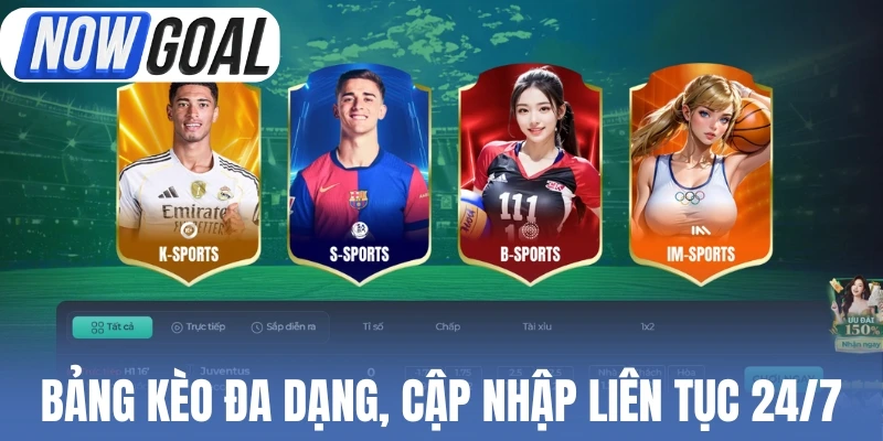 Bảng kèo đa dạng, cập nhập liên tục 24/7