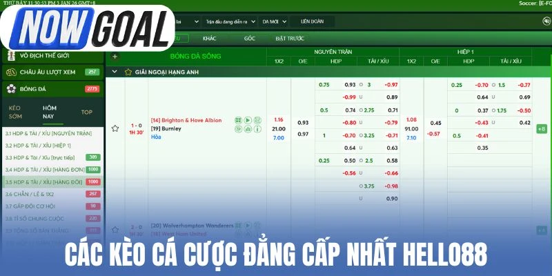 Các kèo cá cược đẳng cấp nhất Hello88