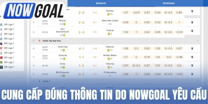 Cung cấp đúng thông tin do Nowgoal yêu cầu