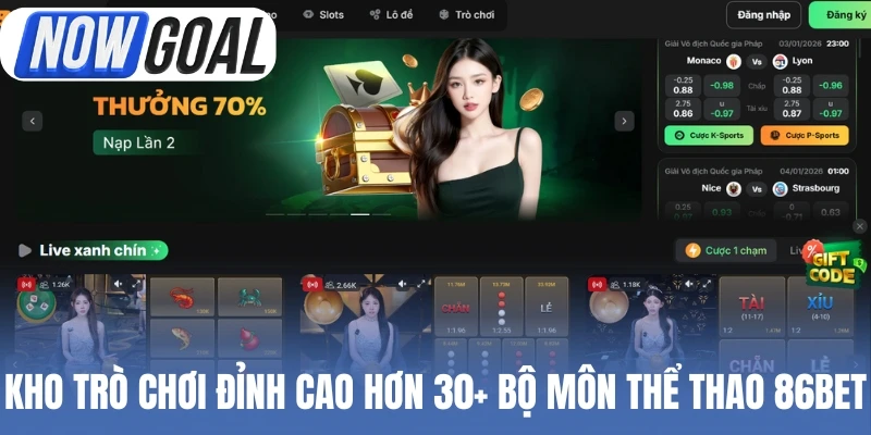 Kho trò chơi đỉnh cao hơn 30+ bộ môn thể thao 86Bet