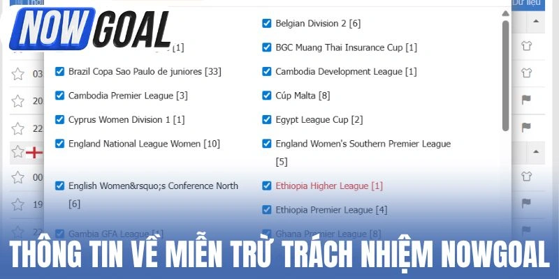 Thông tin về miễn trừ trách nhiệm Nowgoal