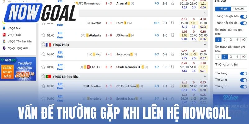 Vấn đề thường gặp khi liên hệ Nowgoal
