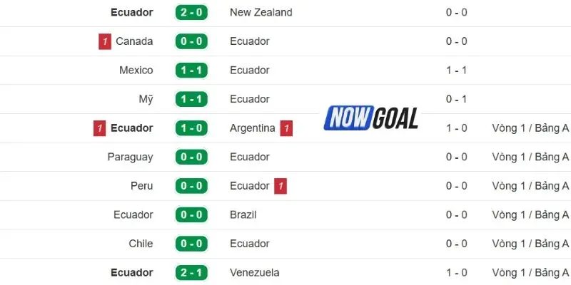 Phong độ thi đấu gần đây của đội tuyển Ecuador