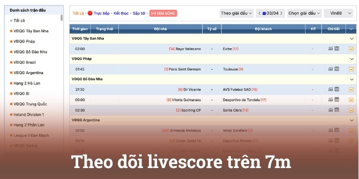 Theo dõi livescore trên 7m đơn giản và nhanh chóng